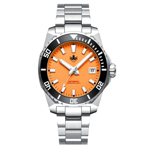 PHOIBOS Leviathan Men's 40MM Automatic Watch 200M Dive Watch with Stainless Steel Bracelet PY050G Orange