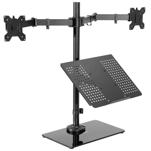 VIVO Freestanding Dual Computer Monitor and Laptop Combo Desk Stand with Glass Base, Fits up to 32 inch Monitors and 17 inch Laptops, Black, STAND-V003FGL