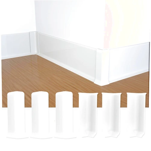 COUKIU Self Adhesive Baseboard Corner Blocks, 4inch(Width)3 Inside + 3 Outside Corners-Connector Between The Wall Base Cove Base Rubber Moulding Trim, Perfect Match for Our S100 Baseboard(White)