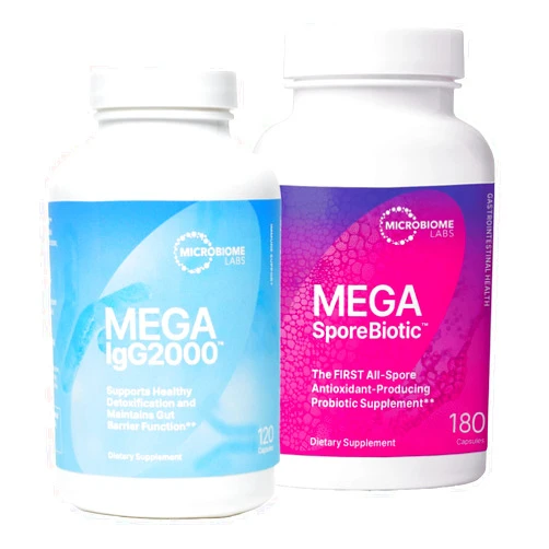 Microbiome Labs MegaSporeBiotic (60 Capsules) + MegaIgG2000 (120 Capsules) Gut and Immune Support Bundle - Spore-Based Probiotic with Dairy-Free Immunoglobulin Concentrate