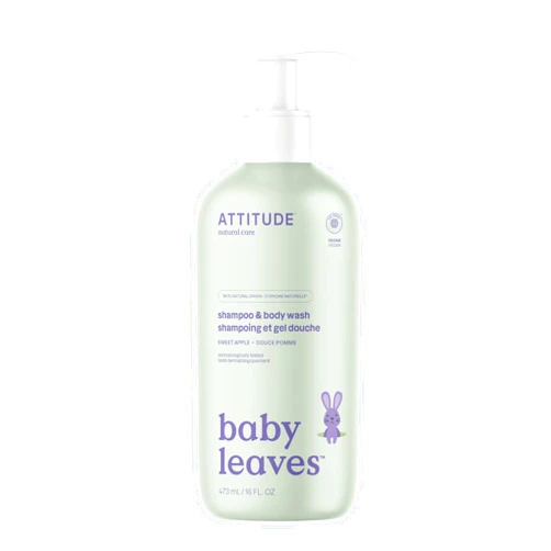 ATTITUDE 2-in-1 Shampoo and Body Wash for Baby, EWG Verified, Dermatologically Tested, Made with Naturally Derived Ingredients, Vegan, Sweet Apple, 16 Fl Oz