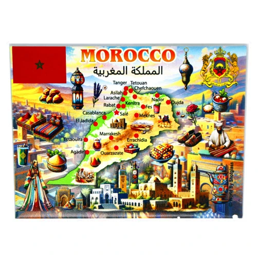 World By Shotglass Morocco Graphic Map and Attractions Souvenir Fridge Magnet 2.5