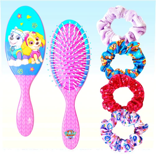 Luv Her Paw Patrol Hair Accessories Set - 9 inch Detangling Brush, 4 Scrunchies & Hair Ties for Girls