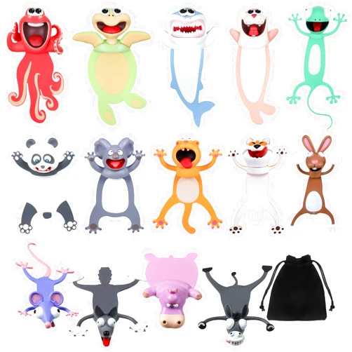 Zonon 14 Pieces 3D Bookmark for Kids Funny Animal Bookmarks Cartoon Bookmark Novelty Stationery Birthday Party Favors for Student Teens Boys Girls Help with Reading Office School Supplies