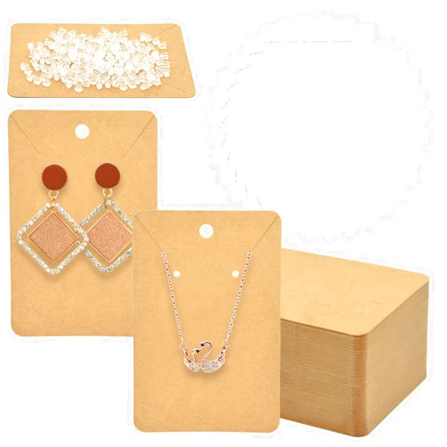 Yuronam 120 Set Earring Holder Cards Necklace Display Cards with 120 Pcs Self Sealing Bags and 240 Pcs Earring Backs for Earring Necklace Display(3.5 x 2.3 Inches, Kraft Color)