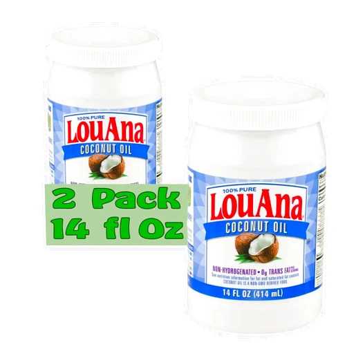 LouAna 100% Pure Coconut Oil, 14 fl oz Plastic Jars, 2 Pack