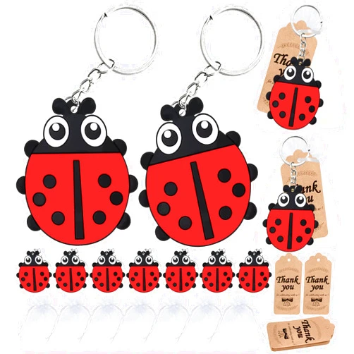 Elecrainbow 60 Pack Ladybug Party Favors Include 20 Keychains,20 Thank You Tags and 20 Goodie Bags for Ladybug Lover, My Little Ladybug Themed Party, Baby Shower, Birthday, Goodie Bag Fillers