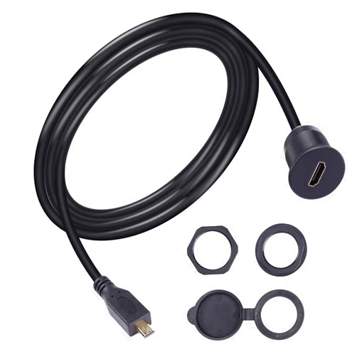 GINTOOYUN Micro HDMI to HDMI Panel Flush Mount Cable Standard HDMI Female to Micro HDMI Male Flush Panel Mount Extension HD Waterproof Cord for Car, Boat and Motorcycle Computer etc(1m)