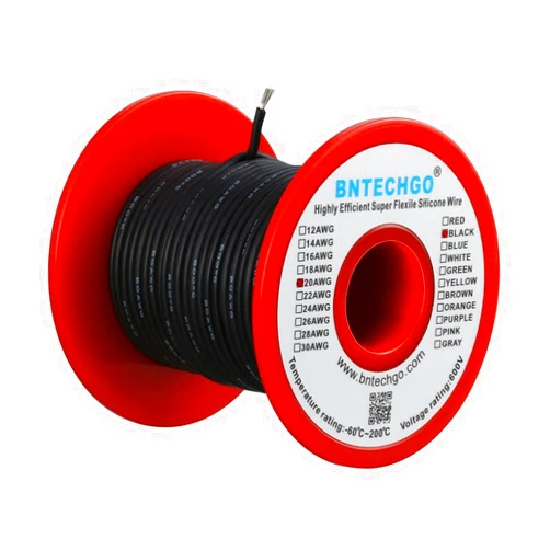 BNTECHGO 20 Gauge Silicone wire spool 100 ft Black Flexible 20 AWG Stranded Tinned Copper Wire