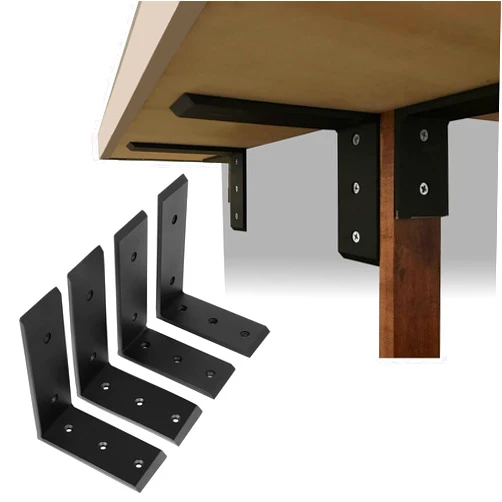 ECOTRIC 4Pcs Countertop Support Brackets Corbel Lot L Shelf for Table Bench, Bar Tops, Cabinetry, Shelves and DIY 500 LBS Heavy Duty Black Steel L6