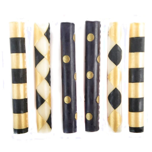 MacKenzie-Childs Mini Dinner Candles - Black & Gold - Set of 6