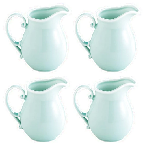 TAMAYKIM 10 oz Ceramic Cream Jugs, Creamer Pitcher Set with Handle, Mint Green Porcelain Classic Creamers for Coffee, Tea, Milk, Jam, Sauces, 4 Pack