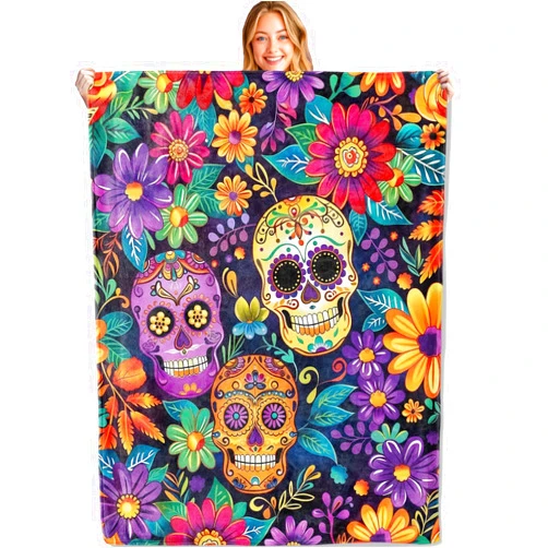MIEPOS Skull & Floral Throw Blanket – Soft, Cozy, and Lightweight Decor Flannel Blanket Ideal for Couch, Office, and Travel – Fuzzy, Fluffy, Plush Warmth for Women Girls 60×50 Inch
