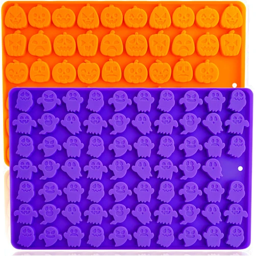 HKNMTT Small Pumpkin Ghost Halloween Silicone Molds for Candy Gummy Chocolate Wax Melts 127 Cavity 2 Pcs Mini Cookie Baking Tray Cute Shapes decoration Kids Treat or Trick 3D Mould Non-stick Homemade DIY