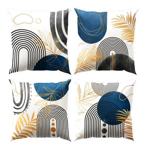 DZGlobal Blue and Grey Throw Pillows Boho Pillow Covers 18x18 Abstract Geometric Pillow Covers Mid Century Modern Decor for Sofa Bed Living Room Couch Set of 4