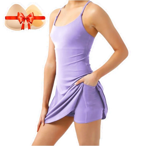 Somhabte Peelero Dress, Plush Backless Active Dress-Easy Peezy Edition, Tennis Dress with Built in Shorts, Under Mini Dress