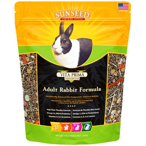 Sunseed 49080 Vita Prima Sunscription Adult Rabbit Food - High Fiber Timothy Formula, 4 LBS