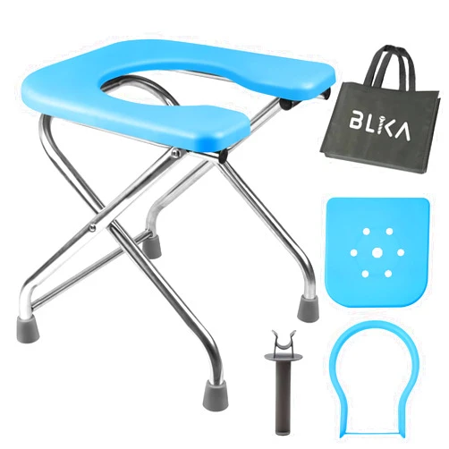 BLIKA U Shaped Portable Toilet for Camping, 400LBS XL Stainless Steel Truck Toilet, Folding Portable Potty for Adults, RoadTrip, Travel, Car