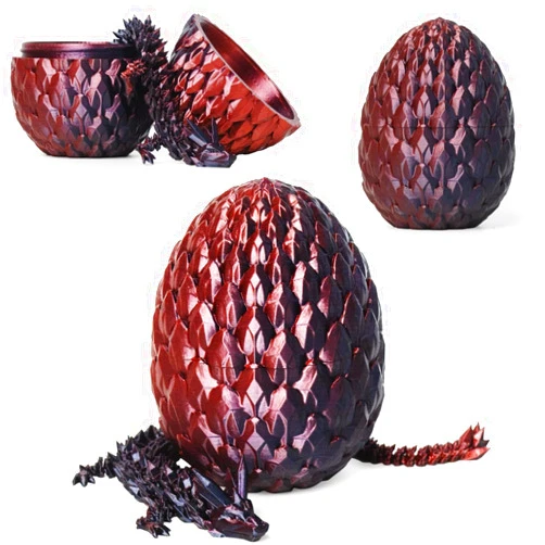 AUMEILLER 3D Printed Dragon, Beautiful Crystal Dragon Egg, Dragon Eggs with Dragon Inside,Dragon Toy Gift for Kids(Black Red)