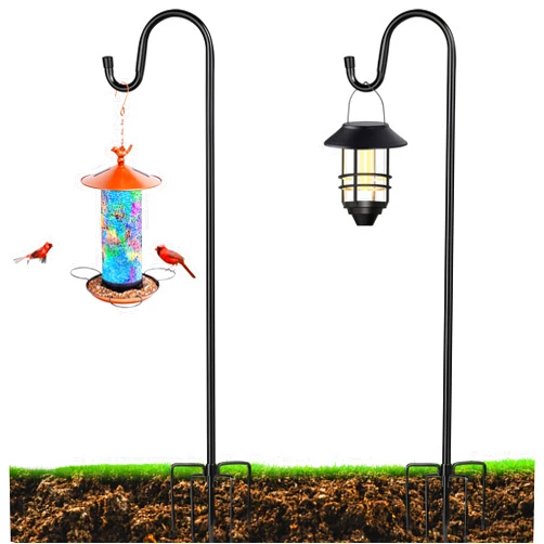 XDW-GIFTS Bird Feeder Pole for Outdoor, 2-Pack 60 Inch Shepherds Hooks Heavy Duty Garden Pole for Hanging Plant Basket, Solar Light Lanterns, Garden Plant Hanger Stands with 5 Base Prongs