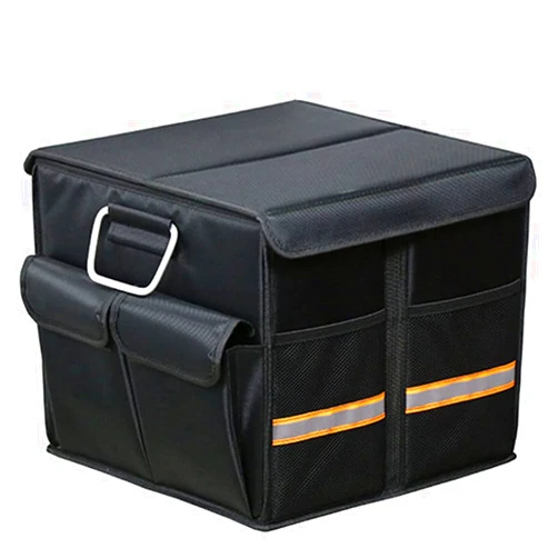 Tianle Car Trunk Organizer - Collapsible Trunk Organizer with Foldable Cover Aluminium Alloy Handle Reflective Strip for Auto, SUV, Truck, Minivan (S Black)