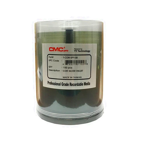 CMCpro CMC Pro - Powered by TY Technology 80 Minute/700mb Silver Inkjet CDR in Cake Box - 100 Count
