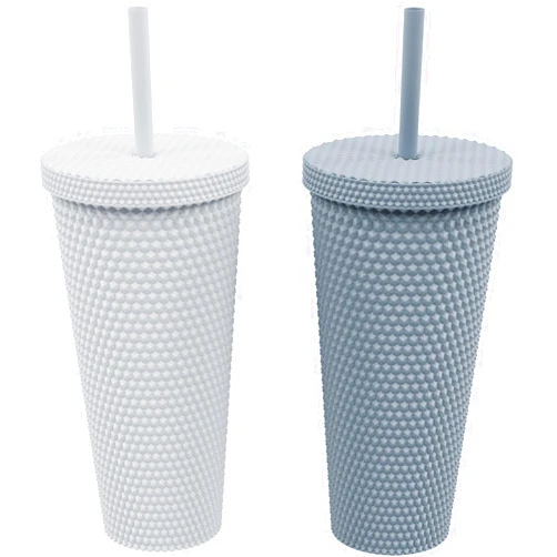 Copco 22oz Studded Insulated Tumblers with Straw and Lid, Set of 2, Acrylic Reusable Cold Drink Tumblers, Spill-Resistant, BPA-Free, Travel-Friendly, Cupholder Compatible (Gray/Dark Gray)