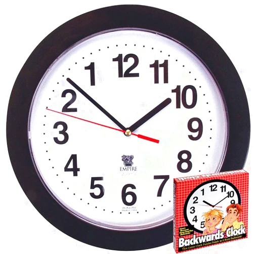 Loftus Black Backwards Wall Clock, Runs Counterclockwise and Reverse