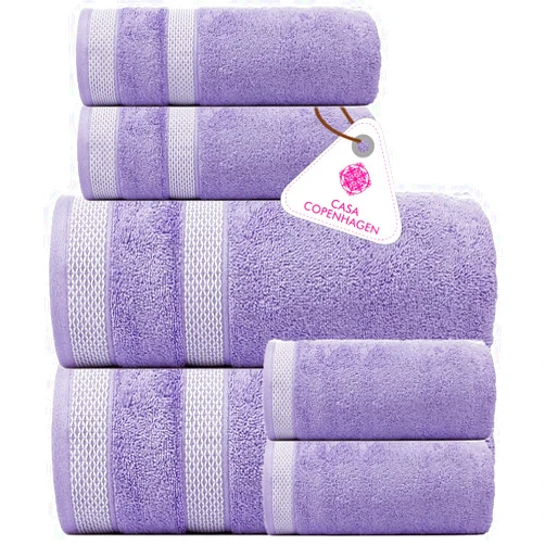 CASA COPENHAGEN Solitaire Designed in Denmark 600 GSM Hotel & Spa Decorative Kitchen & Bathroom Egyptian Cotton 6 Piece Towel Set, Includes 2 Bath Towels 2 Hand Towels 2 Washcloths – Purple Rose