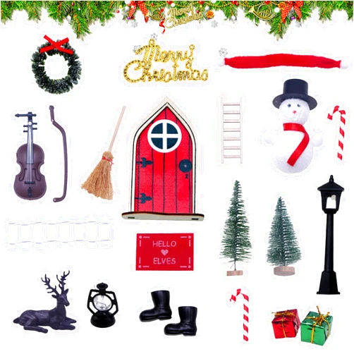 Wenrou Christmas Elf Holder Openable, Christmas Elf Door Decorations Kit, Elf Door Christmas Kit, Wooden Elf House, Elf Christmas Gnome Holder Set Home, Christmas, Snowmen, Christmas Trees