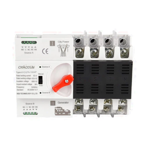 Cnaodun Automatic Transfer Switch ATS 4P 100A 400V Dual Power Electrical Selector Switch Din Rail Type Millisecond Switching