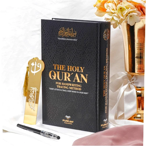 Decoret Shaded Quran Text Mushaf with Full Tracing & Bookmark | Ideal Book for Writing and Learning Quran Text | LargeSize;6.6*9.4 inch/17*24cm,Perfect Ramadan,Eid,Umrah Gift for Muslim Women Men Child(Black)