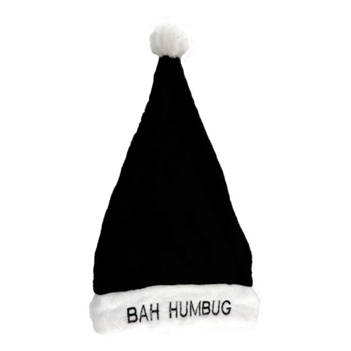 Star Power Bah Humbug Black Santa Claus Christmas Hat, One Size