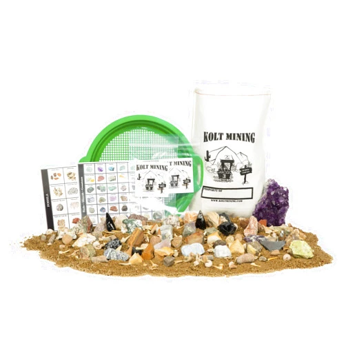 KOLT MINING Activity Dig Kit – Mother Lode includes Fossils, Arrowheads, Shark Teeth, Excavate Real Crystals, Rocks, Minerals and Gemstones - STEM/STEAM – Ideal for Geology Enthusiasts