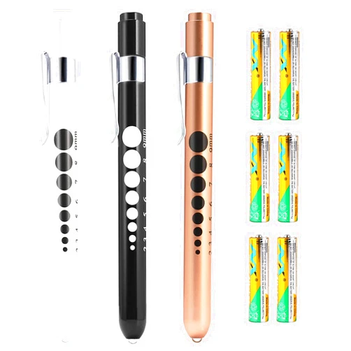 SOONORY Pen Light for Nurses, 3 Pack Medical Pen Lights with Pupil Gauge for Doctor Nurse Student with Varnish Craft Aluminum Alloy Body Penlights, White Light Led, 6 AAA Powerful Batteries