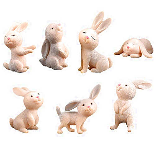 MAOMIA 7 Pcs Rabbit Figures for Kids, Animal Toys Set Cake Toppers, Rabbit Fairy Garden Miniature Figurines Collection Playset for Christmas Birthday Gift Desk Decoration