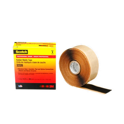 3M Scotch Rubber Mastic Tape 2228, 1 in x 10 ft, Black, Conformable, Self–Fusing, Electrical Insulating, Moisture Sealing, Indoor and Outdoor Applications, 65 mil thick, 1 Roll