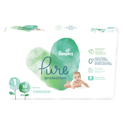 Pampers Diapers Newborn/Size 1 (8-14 lb), 35 Count - Pampers Pure Protection Disposable Baby Diapers, Hypoallergenic and Unscented Protection, Mega Pack (Old Version)