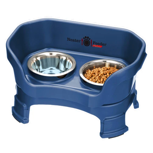 Neater Pet Brands Neater Feeder Deluxe Mess Proof Dog Bowls Elevated for Small Breeds – Made in USA – No Spill Raised Dog Food Bowl Stand w/Leg Extensions – Stainless Steel Dog Food and Water Bowl Set – Dark Blue