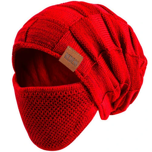 REDESS Beanie Hat for Men and Women Winter Warm Hats Knit Slouchy Thick Skull Cap with Face Cover
