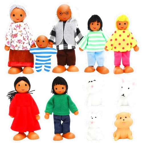 ONEST 11 Pieces Wooden Dollhouse Family Set Mini People Figures Sets Dollhouse Dolls Wooden Doll Family Pretend Play Figures Accessories for Pretend Doll House Toy