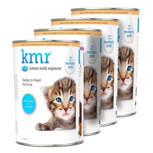 PetAg KMR Kitten Milk Replacer Liquid - 11 oz, Pack of 4 - Ready-to-Feed Kitten Formula with Prebiotics, Probiotics & Vitamins for Kittens Newborn to Six Weeks Old - Easy to Digest