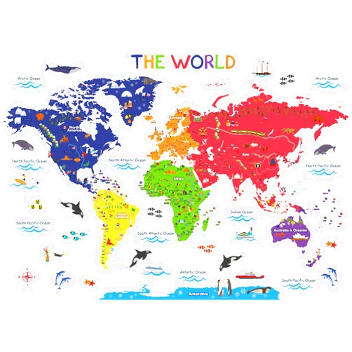 DECOWALL DMT-1306N Colourful World Map Peel and Stick Wall Decal Stickers 49.5