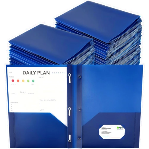 Cholemy 72 Packs Pocket Folders with Prongs Heavy Duty Plastic Folder with Business Card Slot 3 Prong Fasteners for School Office(Navy Blue)
