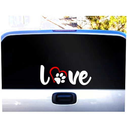 Roxy's Walls Paw Love Paw Dog Room Decor Decals pet Decal Dog Wall Decor Vinyl Sticker Animal Footprint Wall Art Decoration (11 inches, White and Red)