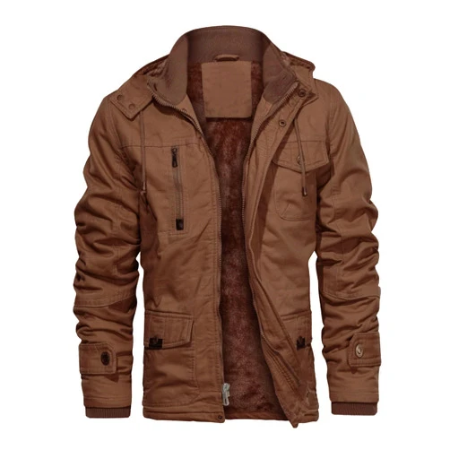 CHEXPEL Men's Thick Winter Jackets with Hood Fleece Lining Cotton Military Jackets Work Jackets with Cargo Pockets Outwear