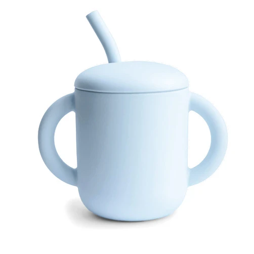 mushie 100% Silicone Training Cup & Straw for Toddlers | 6 Months+ (Powder Blue)
