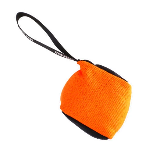DINGO GEAR WWW.DINGOGEAR.COM 1977 Dingo Gear Cube tug Toy for Dogs, French Linen bite Toy with one Handle, Durable Toy for Fetch and tug of war, Orange, S02778