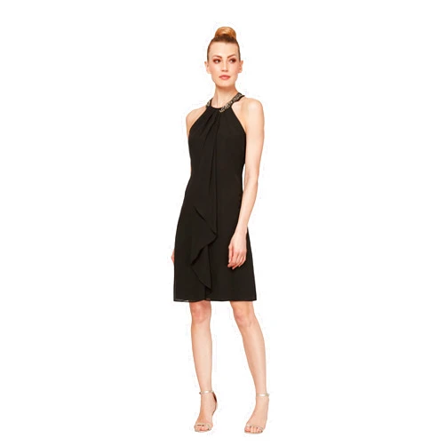 S.L. Fashions Women's Jewel Halter Neckline Cocktail, Wedding Guest, Perfect Party Dress (Petite and Regular Sizes)