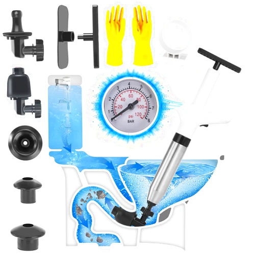 TwoWin Toilet Plunger, High Pressure Toilet Plunger Heavy Duty with Visual Barometer, Stainless Steel Toilet Unclogger, Power Air Plunger Drain Clog Remover for Toilet Sink Kitchen Bathroom Clogged Pipe